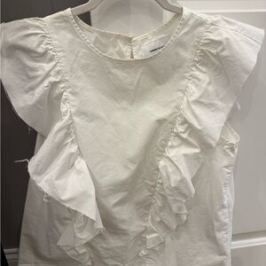 Current/Elliott Cream Ruffle-Front Sleeveless Top